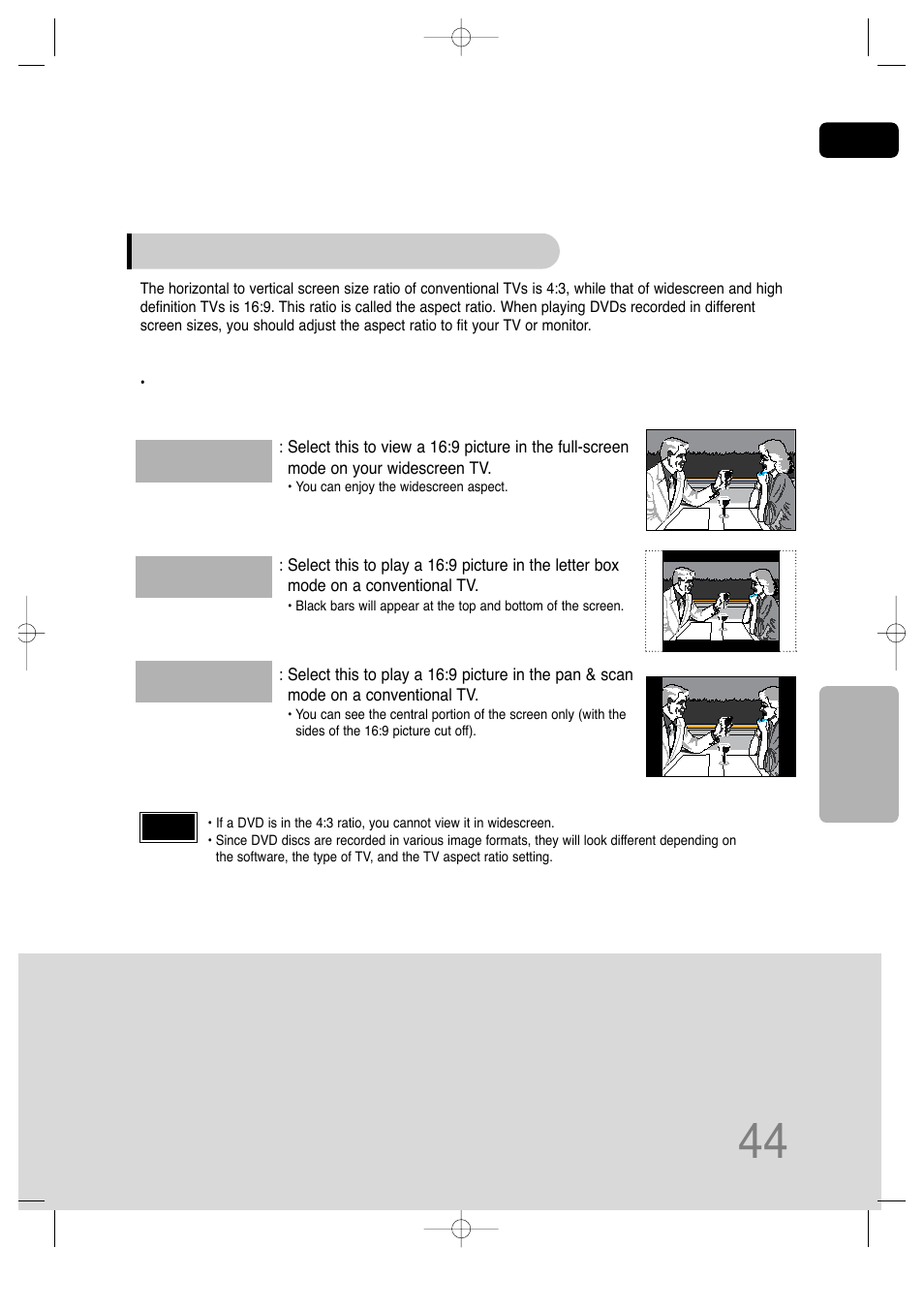 Adjusting the tv aspect ratio (screen size) | Samsung HT-TQ25 User Manual | Page 45 / 80