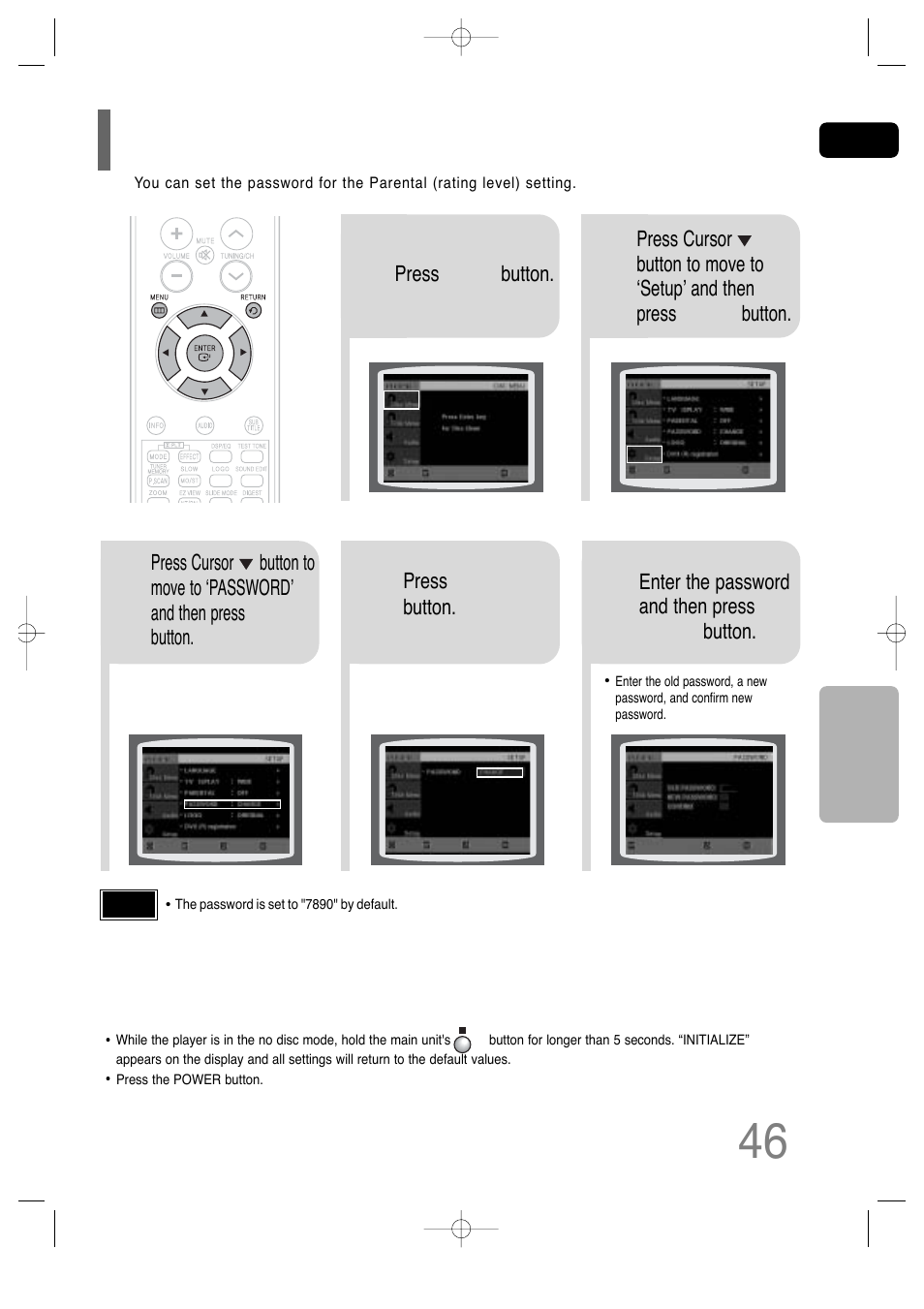 Setting the password, Setting the password 46 | Samsung HT-TQ25 User Manual | Page 47 / 80