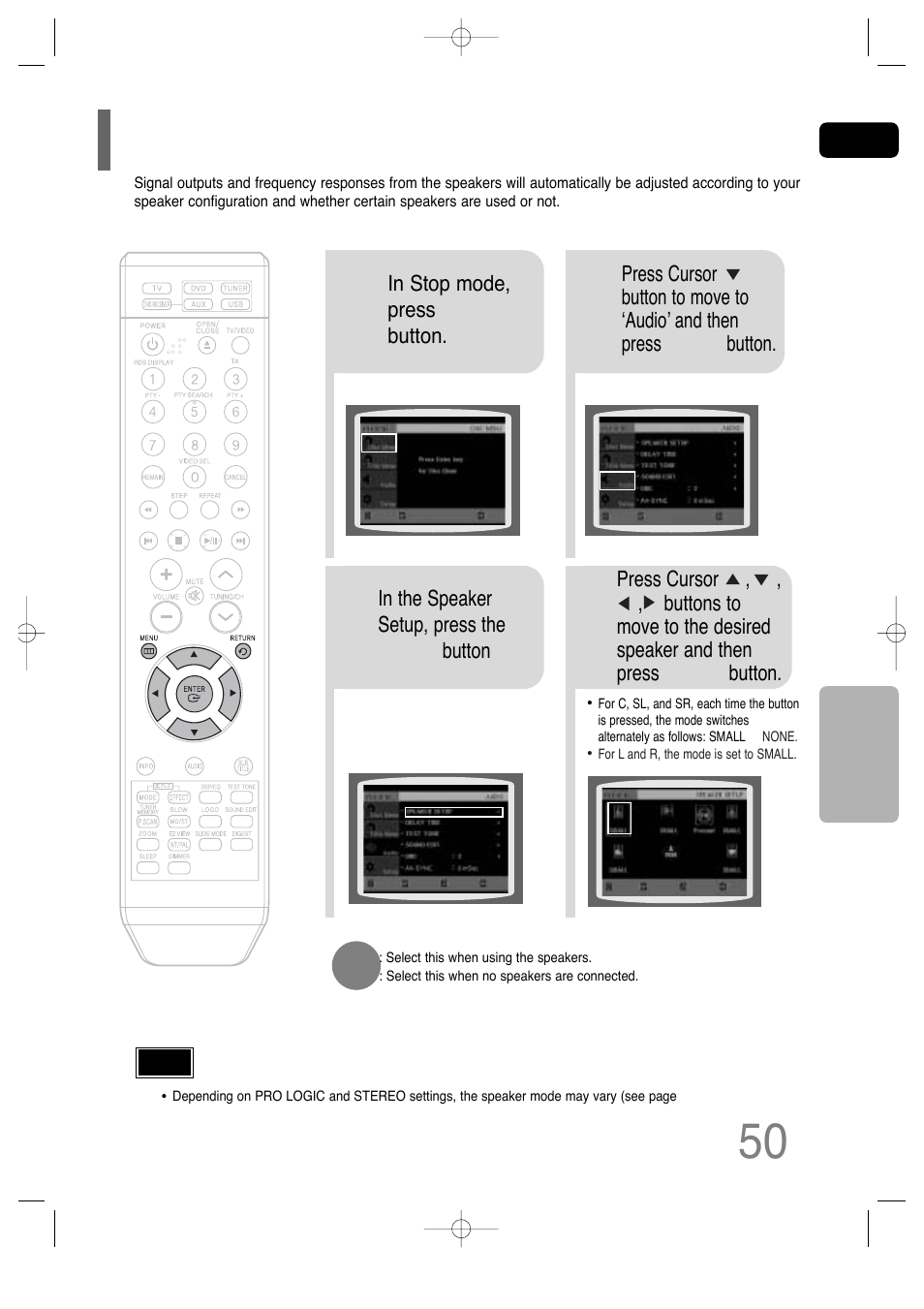 Setting the speaker mode | Samsung HT-TQ25 User Manual | Page 51 / 80