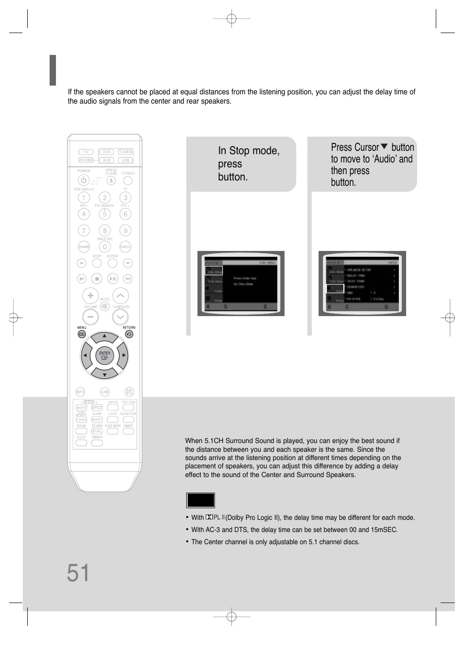 Setting the delay time | Samsung HT-TQ25 User Manual | Page 52 / 80