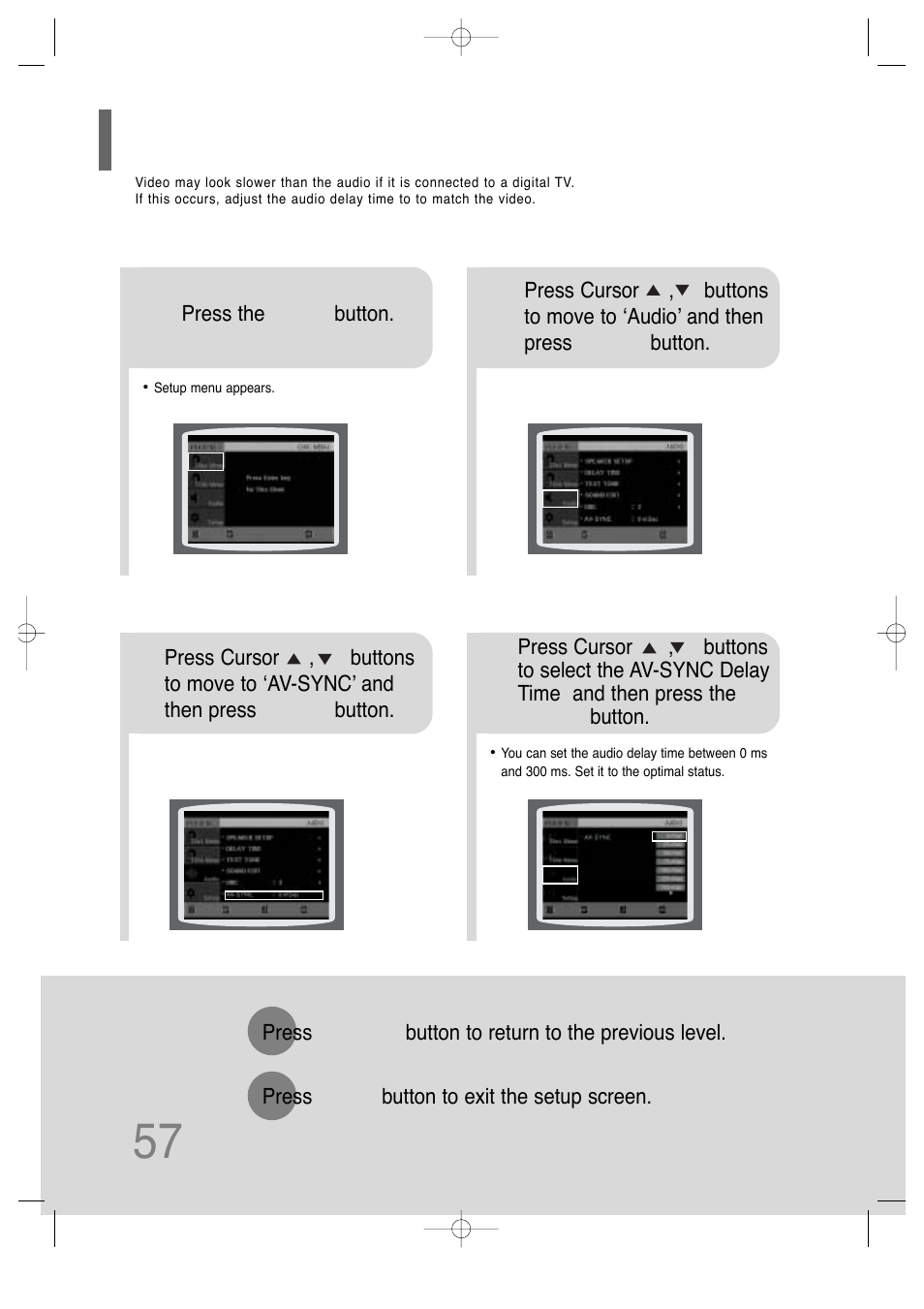 Av sync setup, Av sync setup 57 | Samsung HT-TQ25 User Manual | Page 58 / 80