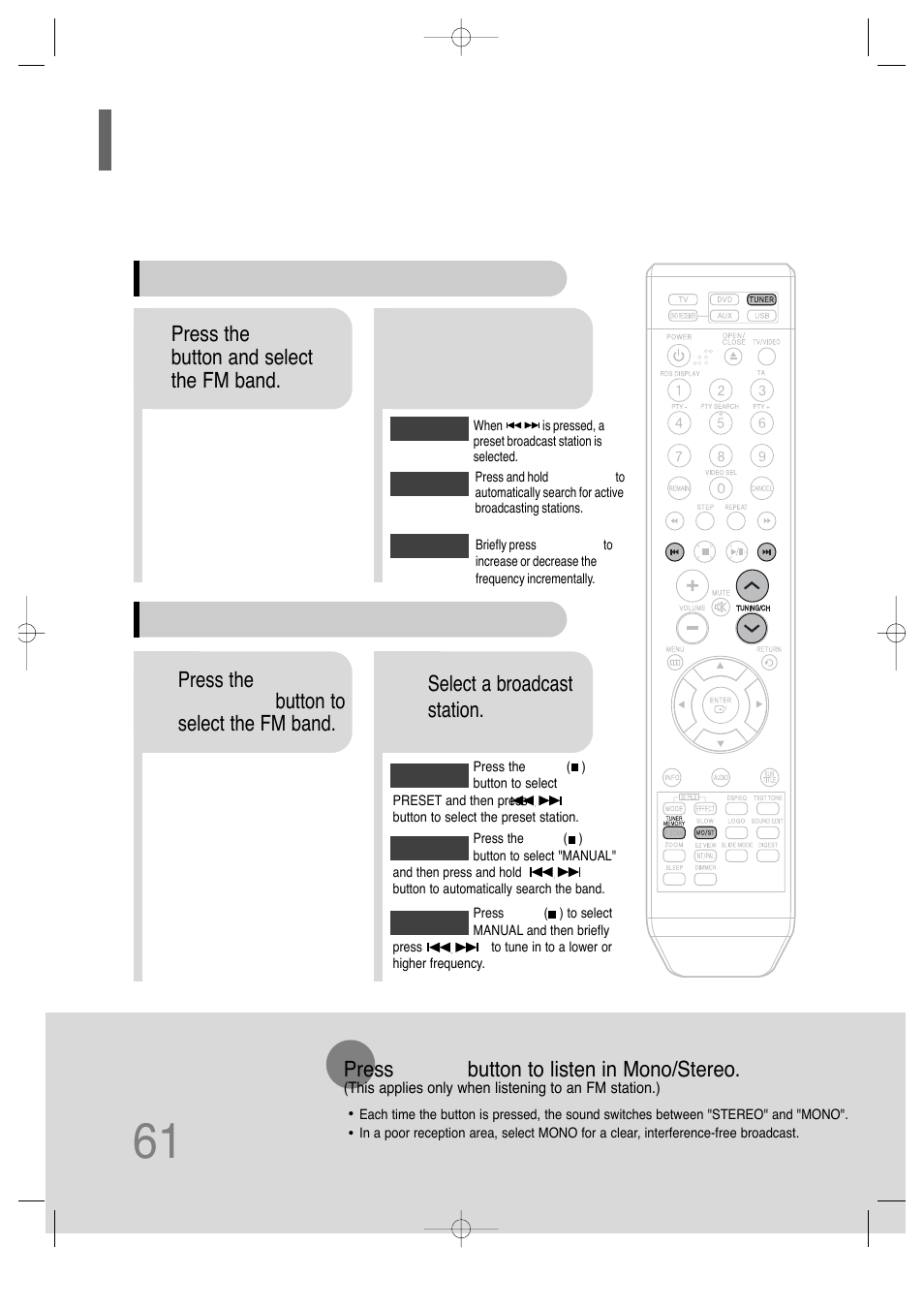 Listening to radio | Samsung HT-TQ25 User Manual | Page 62 / 80