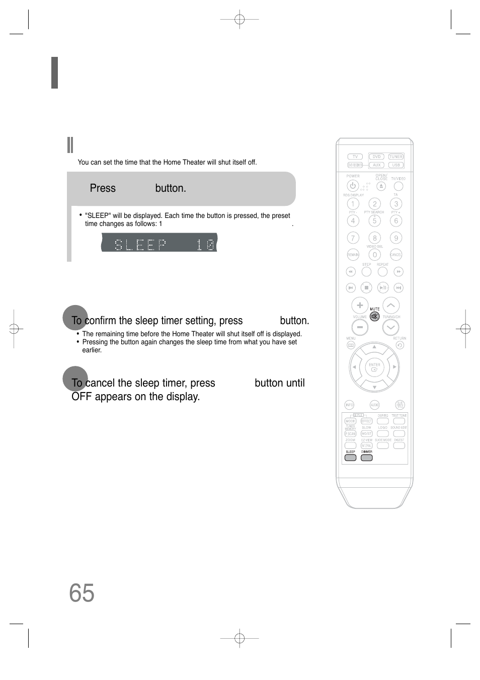 Convenient functions, Sleep timer function | Samsung HT-TQ25 User Manual | Page 66 / 80