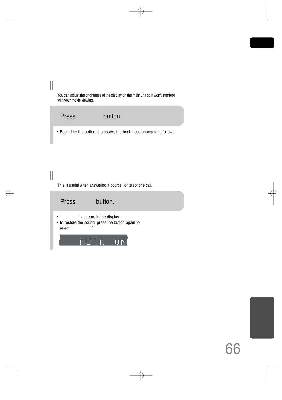 Operating a tv with the remote control, Adjusting display brightness, Mute function | Samsung HT-TQ25 User Manual | Page 67 / 80