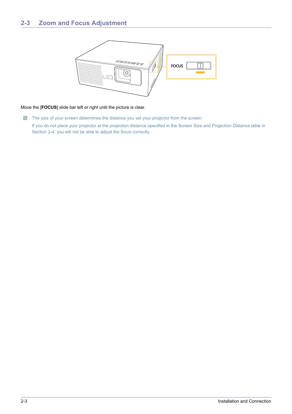 3 zoom and focus adjustment | Samsung SP-H03 User Manual | Page 12 / 56