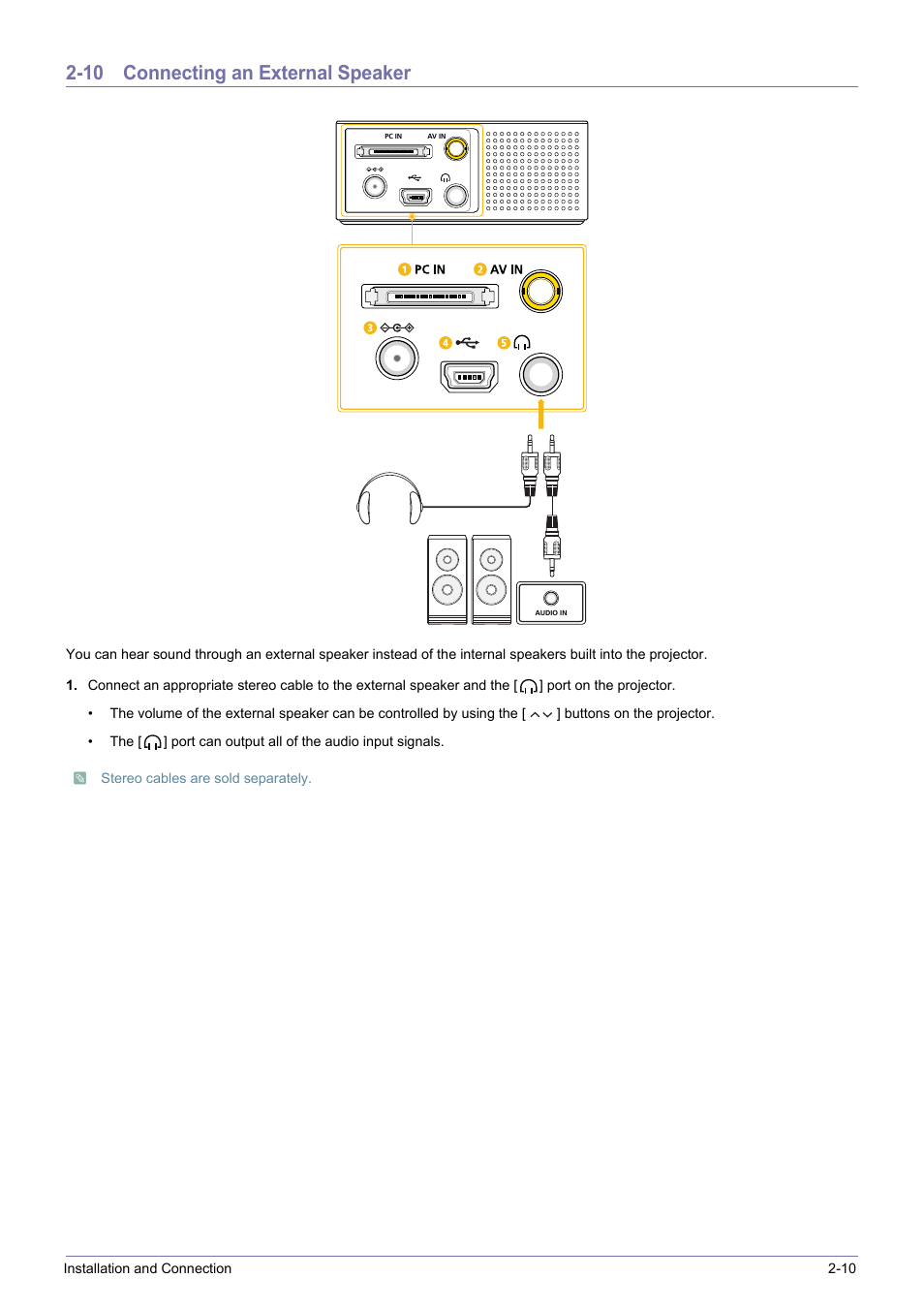 10 connecting an external speaker | Samsung SP-H03 User Manual | Page 21 / 56