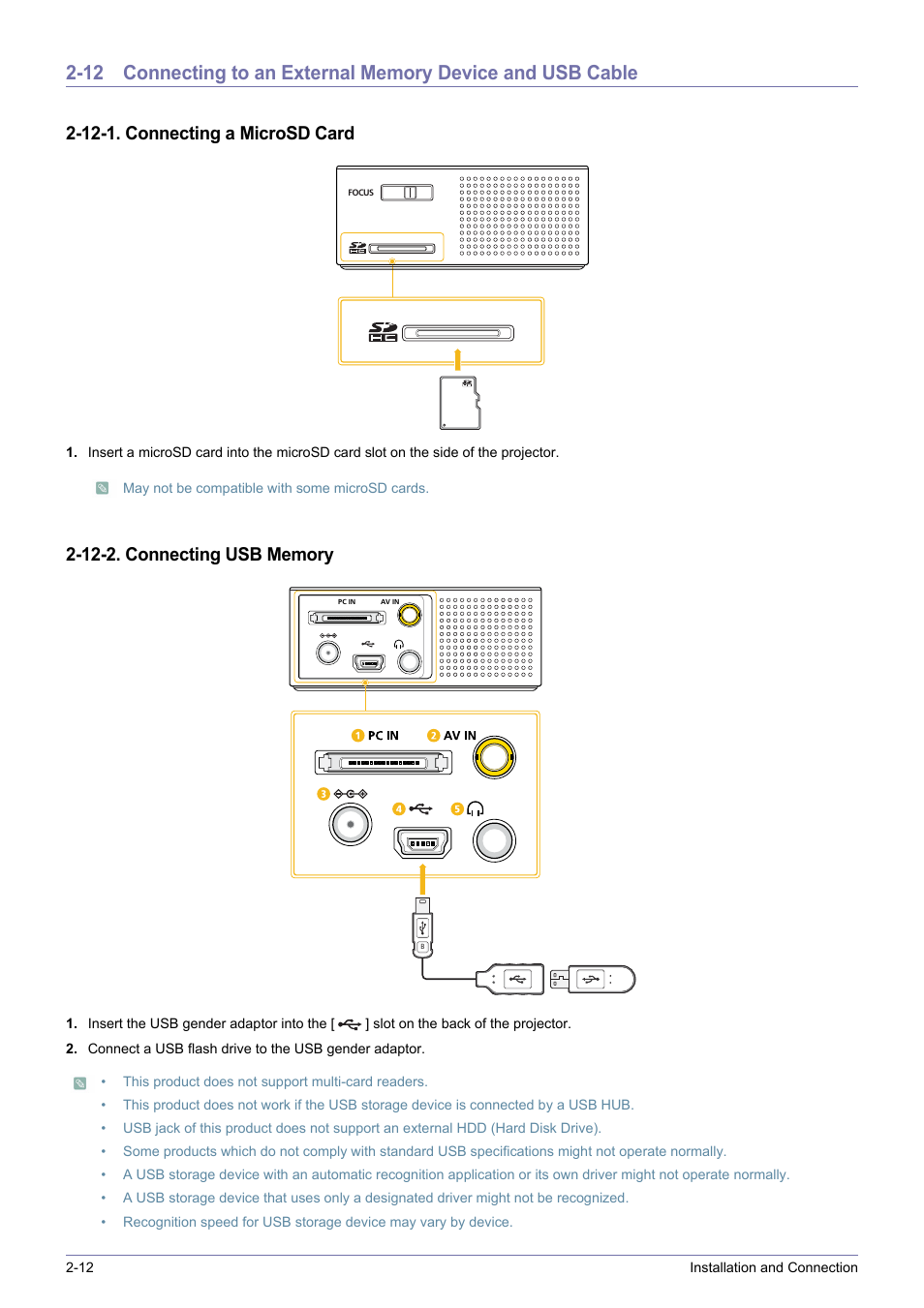 12-1. connecting a microsd card | Samsung SP-H03 User Manual | Page 24 / 56