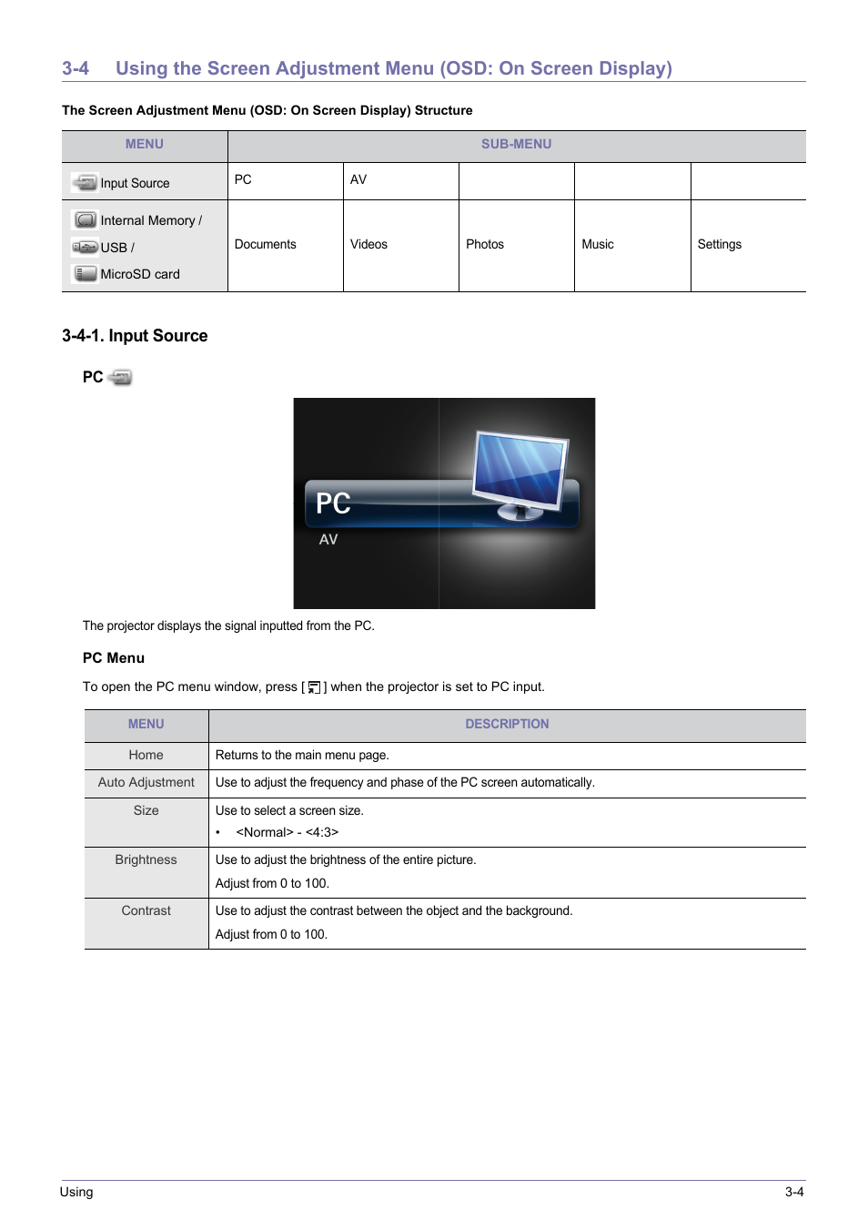 4-1. input source | Samsung SP-H03 User Manual | Page 31 / 56