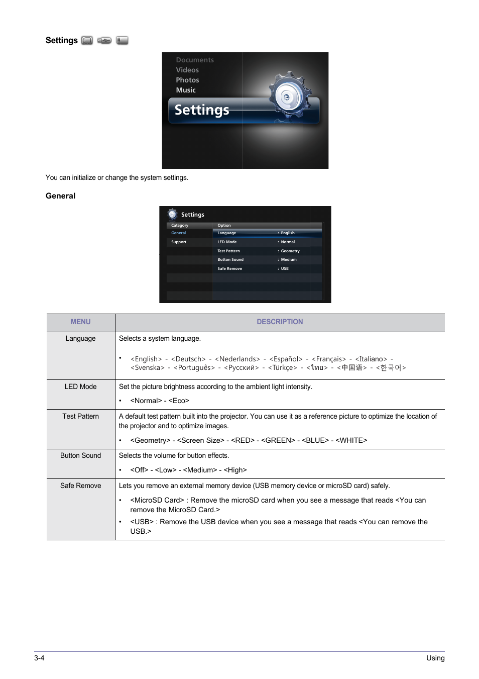 Settings | Samsung SP-H03 User Manual | Page 46 / 56