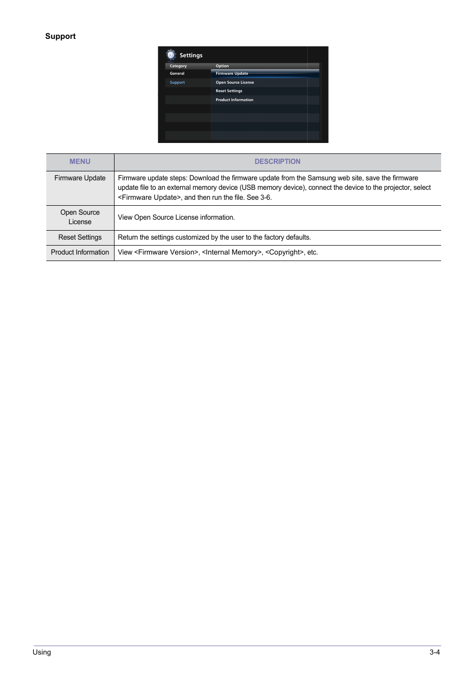 Support | Samsung SP-H03 User Manual | Page 47 / 56
