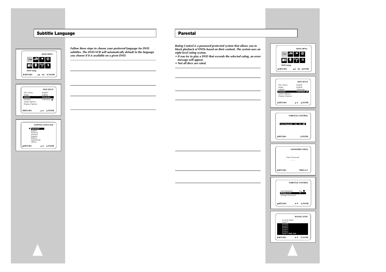 Parental, Subtitle language | Samsung CHT-420 User Manual | Page 13 / 32