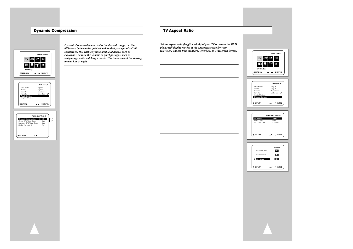 Tv aspect ratio, Dynamic compression | Samsung CHT-420 User Manual | Page 14 / 32