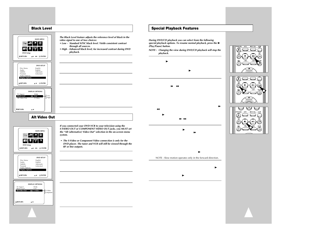 Special playback features, Alt video out black level | Samsung CHT-420 User Manual | Page 15 / 32