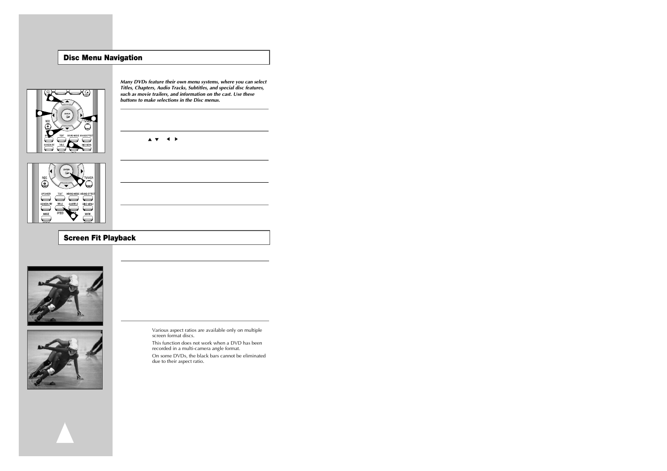Disc menu navigation, Screen fit playback | Samsung CHT-420 User Manual | Page 16 / 32