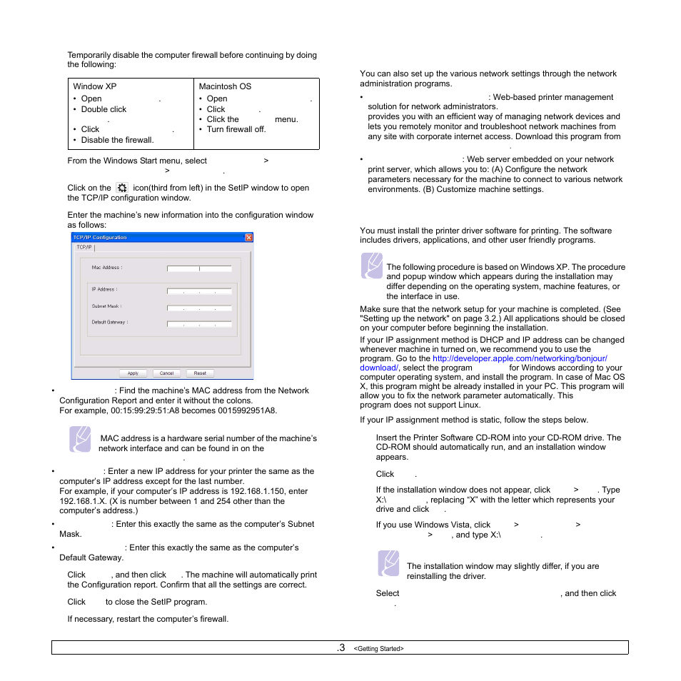 Network parameter setting, Installing the software, Network parameter setting installing the software | Samsung ML-1630W Series User Manual | Page 24 / 100