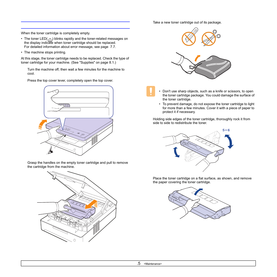 Replacing the toner cartridge | Samsung ML-1630W Series User Manual | Page 42 / 100