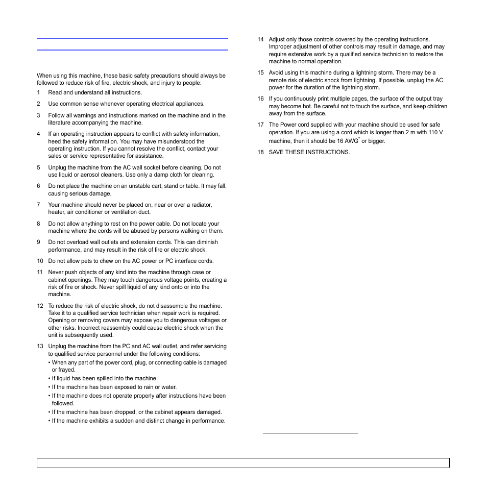 Safety and regulatory information, Important precautions and safety information | Samsung ML-1630W Series User Manual | Page 8 / 100