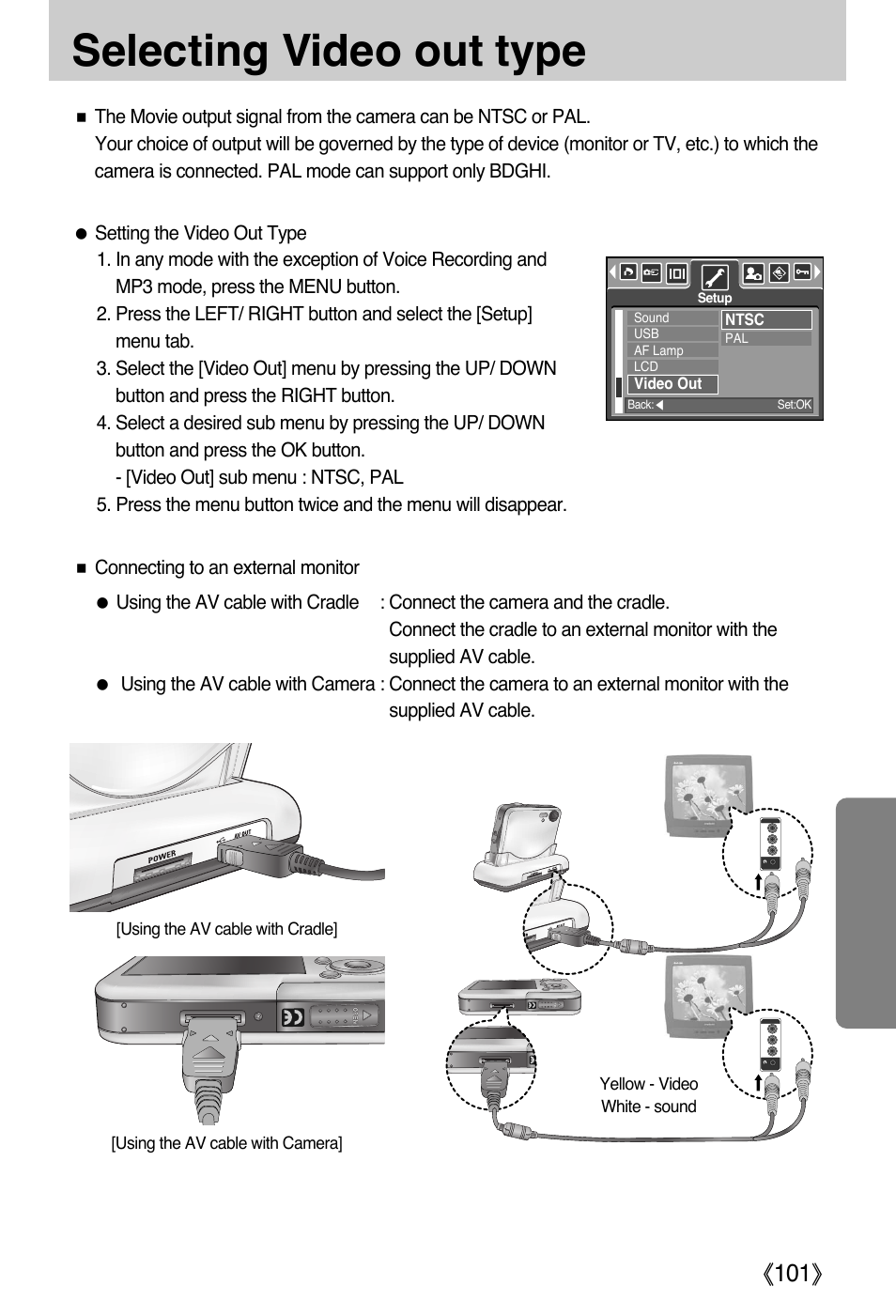 Selecting video out type | Samsung DIGIMAX i50 User Manual | Page 101 / 156