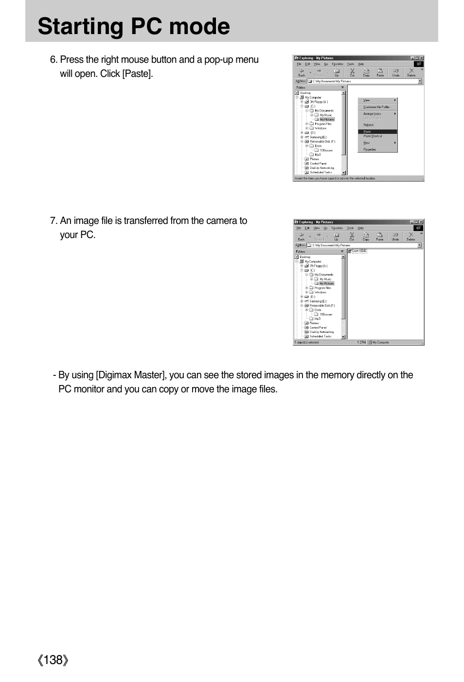Starting pc mode | Samsung DIGIMAX i50 User Manual | Page 138 / 156
