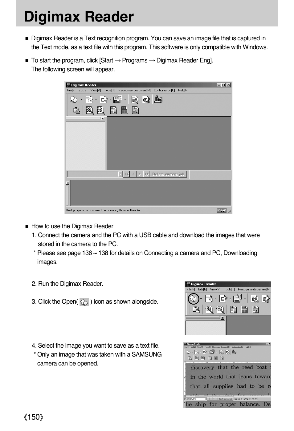 Digimax reader | Samsung DIGIMAX i50 User Manual | Page 150 / 156