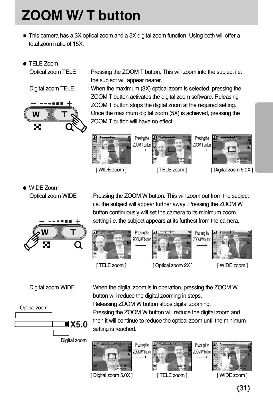 Zoom w/ t button | Samsung DIGIMAX i50 User Manual | Page 31 / 156