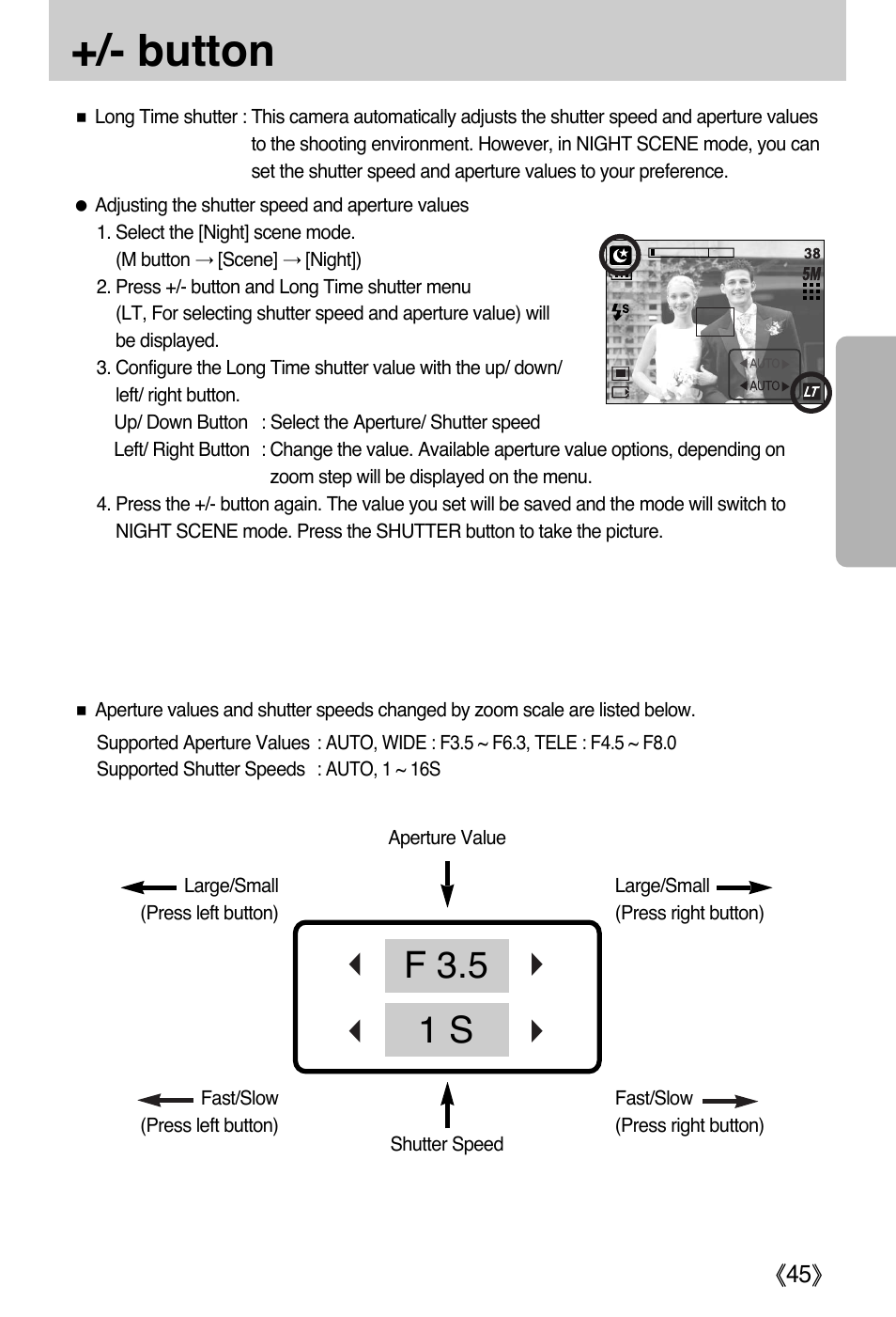 Button, F 3.5 1 s | Samsung DIGIMAX i50 User Manual | Page 45 / 156