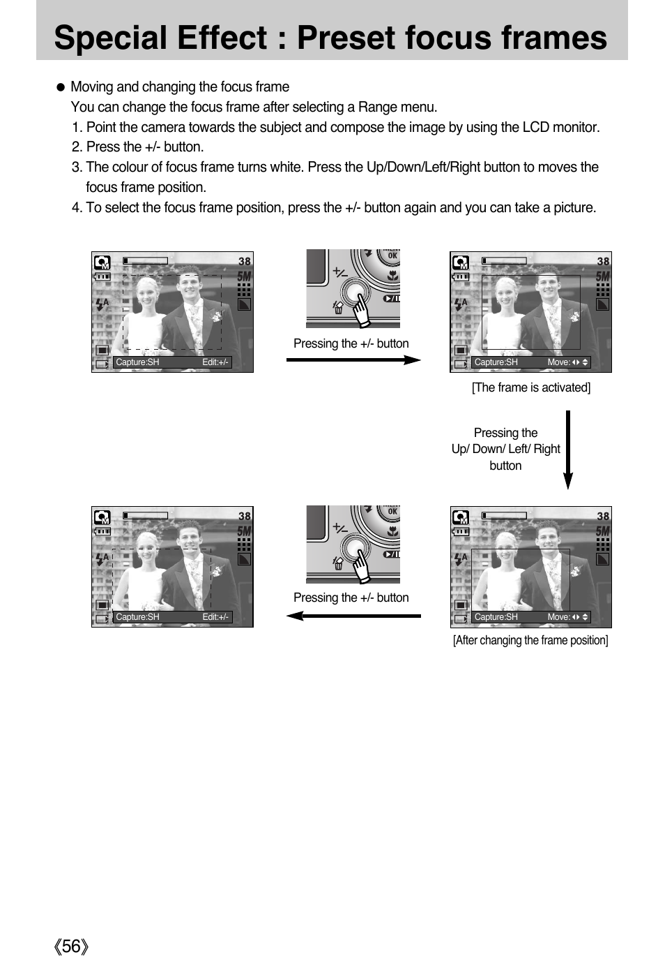 Special effect : preset focus frames | Samsung DIGIMAX i50 User Manual | Page 56 / 156