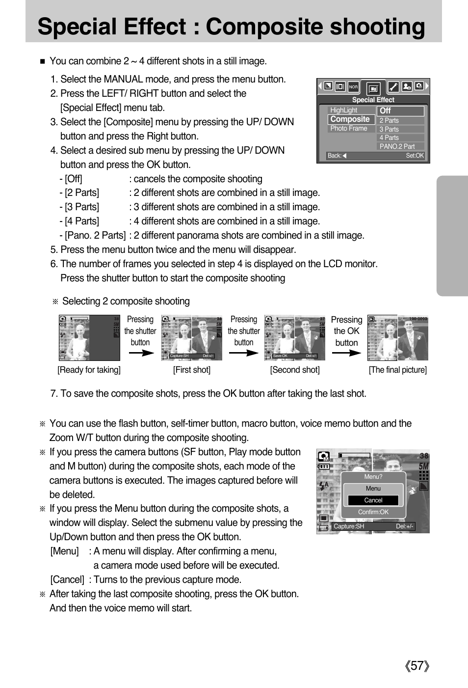 Special effect : composite shooting | Samsung DIGIMAX i50 User Manual | Page 57 / 156