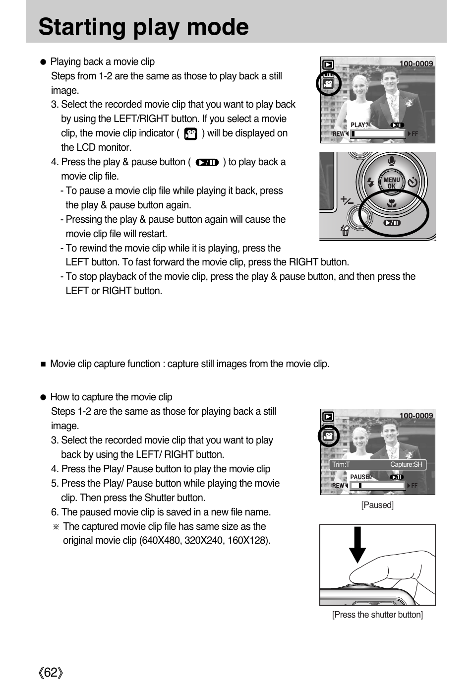 Starting play mode | Samsung DIGIMAX i50 User Manual | Page 62 / 156