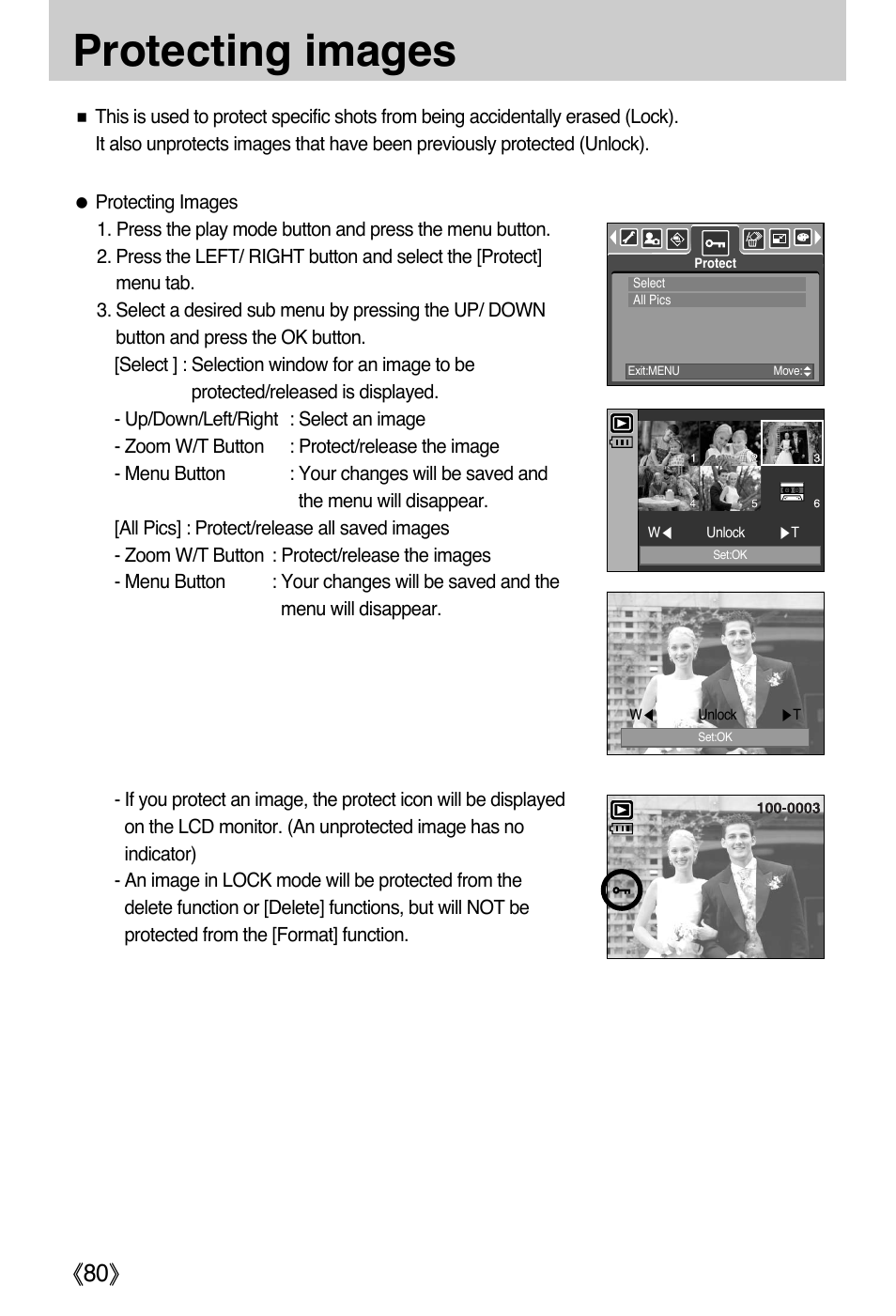 Protecting images | Samsung DIGIMAX i50 User Manual | Page 80 / 156