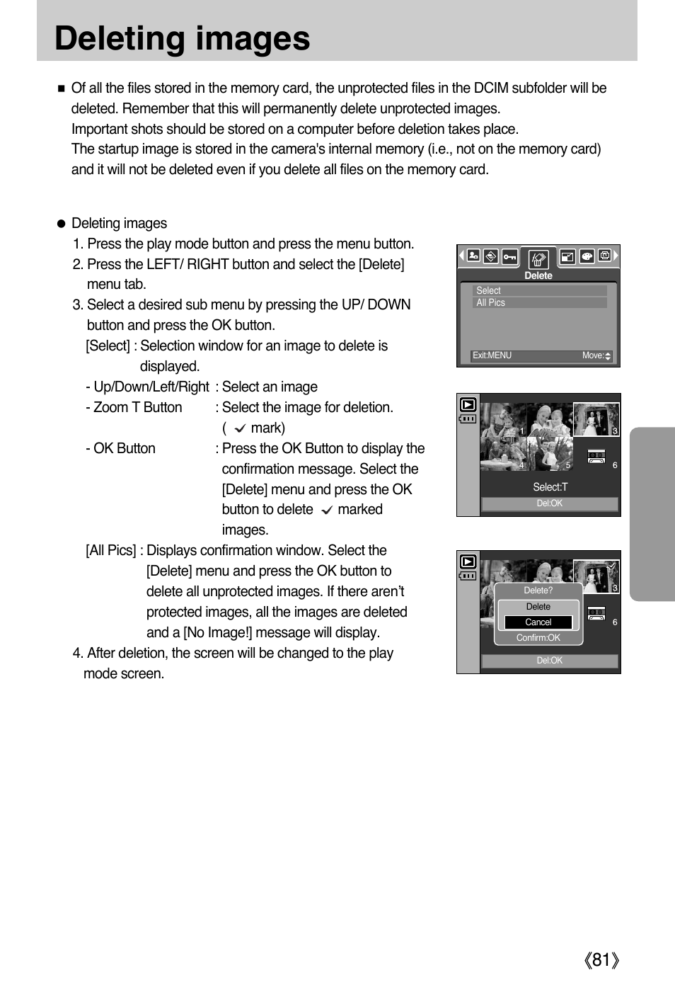 Deleting images | Samsung DIGIMAX i50 User Manual | Page 81 / 156