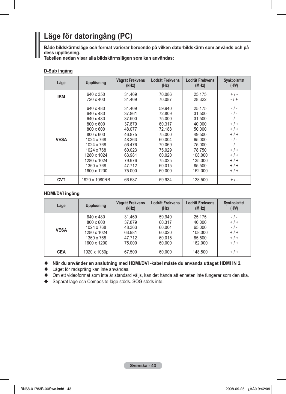 Läge för datoringång (pc) | Samsung BN68-01783B-00 User Manual | Page 123 / 389