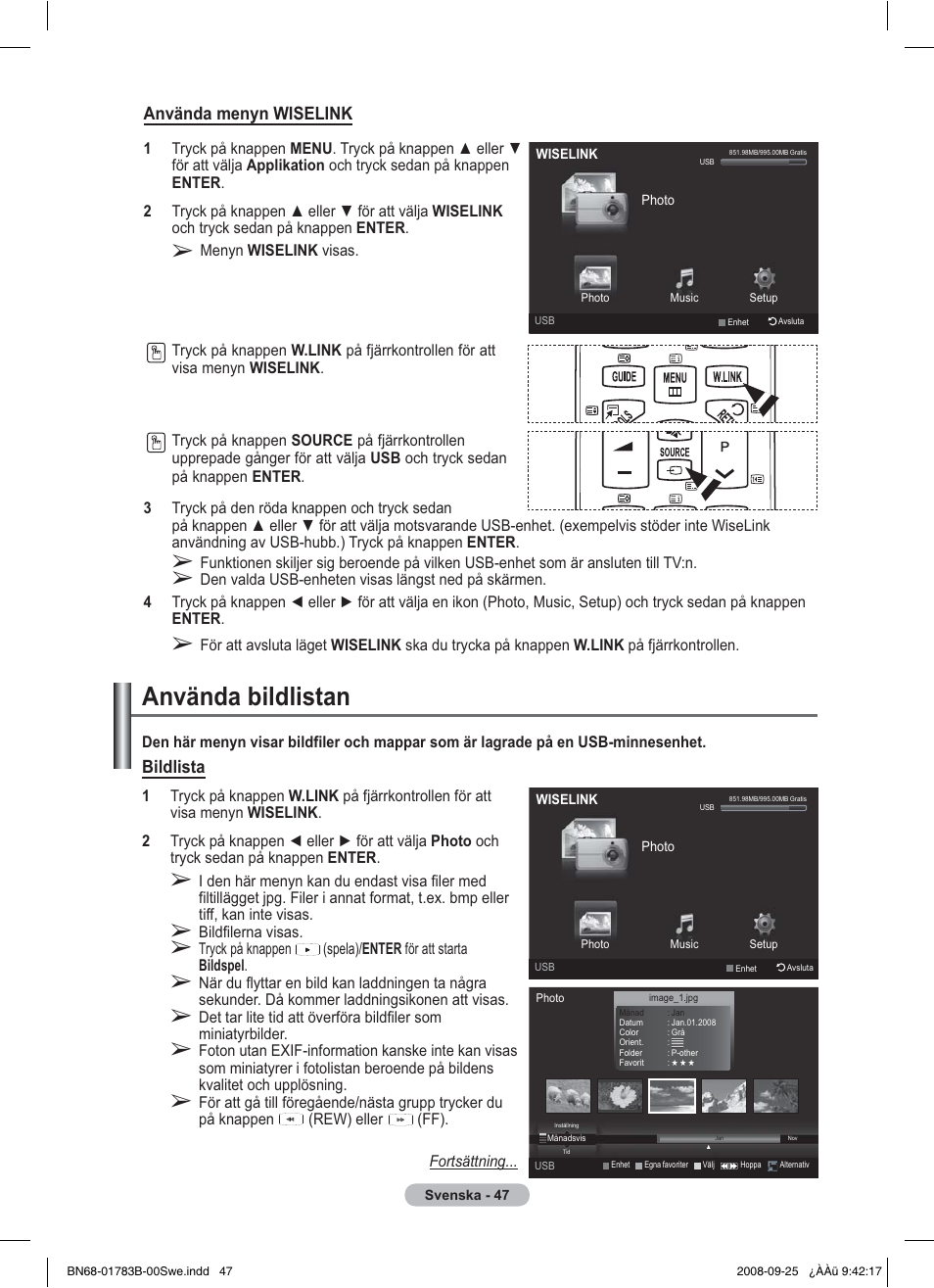 Använda bildlistan, Använda menyn wiselink, Bildlista | Samsung BN68-01783B-00 User Manual | Page 127 / 389