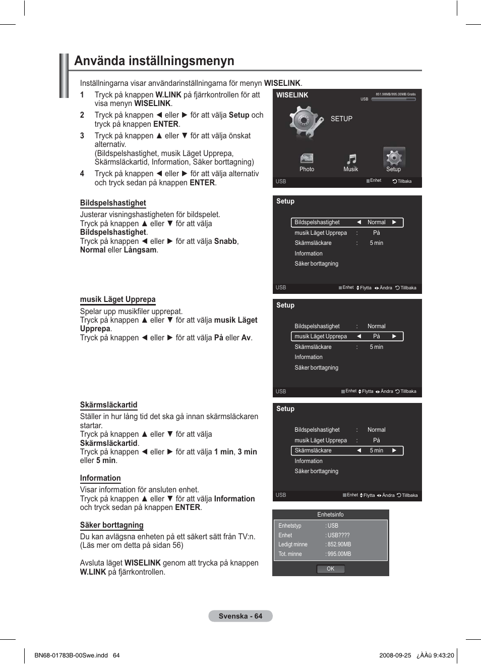 Använda inställningsmenyn | Samsung BN68-01783B-00 User Manual | Page 144 / 389