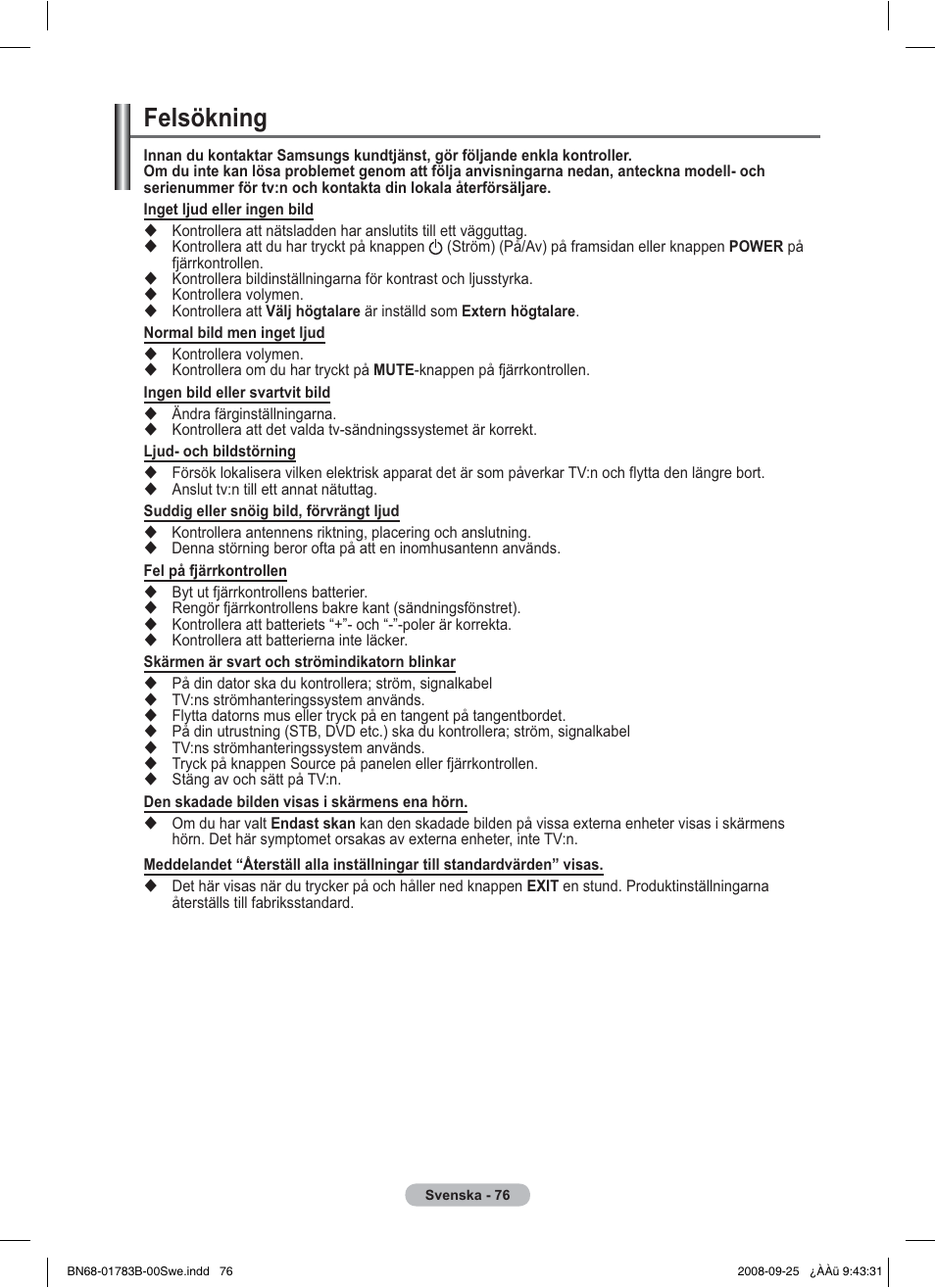 Felsökning | Samsung BN68-01783B-00 User Manual | Page 156 / 389