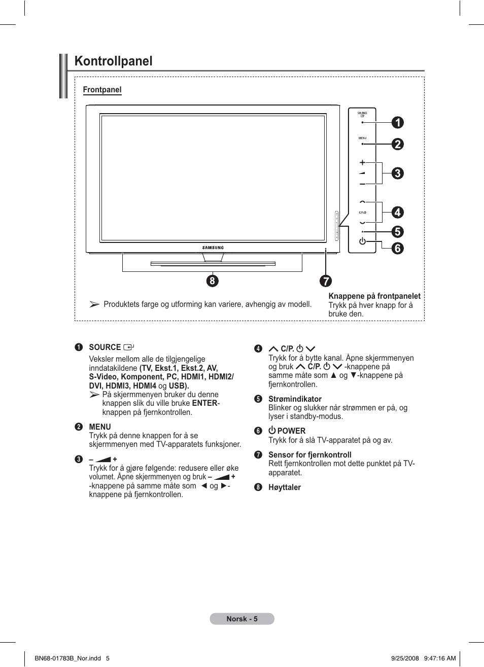 Kontrollpanel | Samsung BN68-01783B-00 User Manual | Page 162 / 389