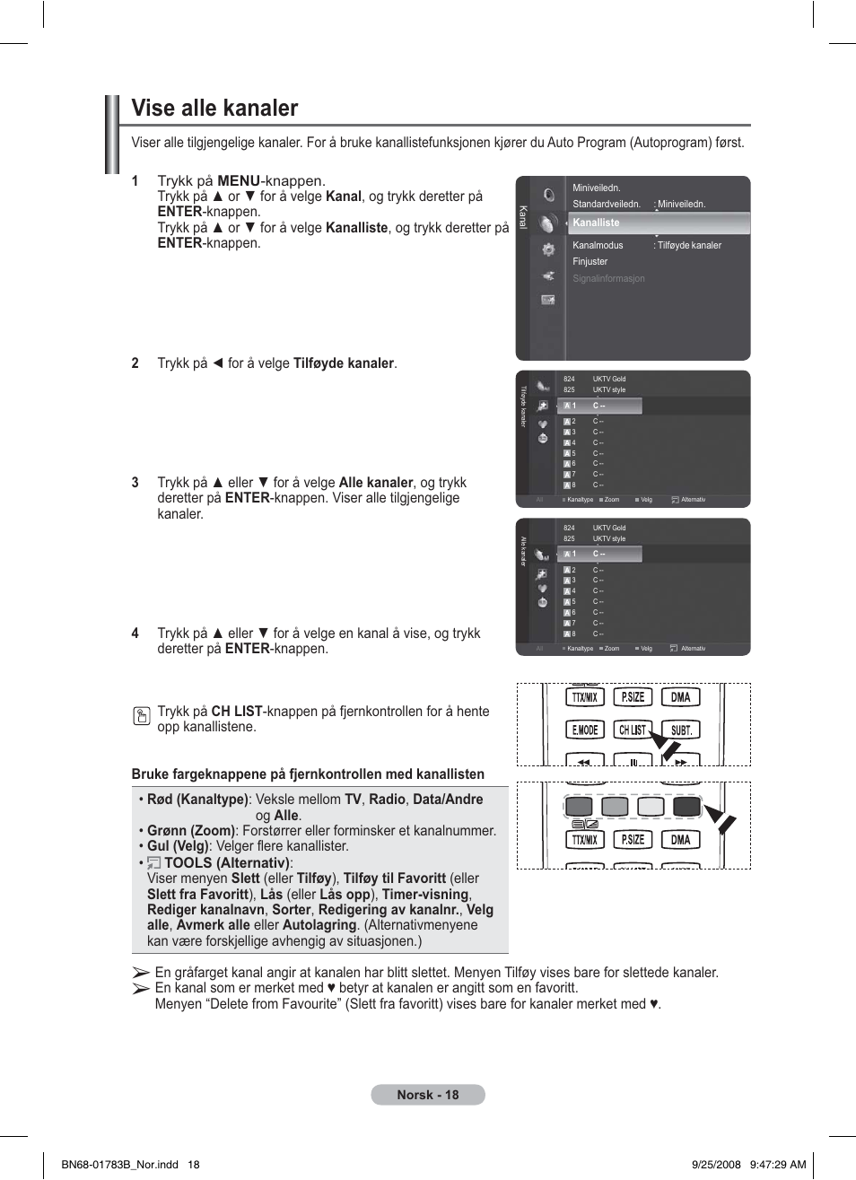 Vise alle kanaler, Norsk - 18 | Samsung BN68-01783B-00 User Manual | Page 175 / 389