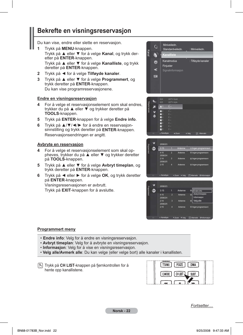 Bekrefte en visningsreservasjon, Norsk - 22 | Samsung BN68-01783B-00 User Manual | Page 179 / 389