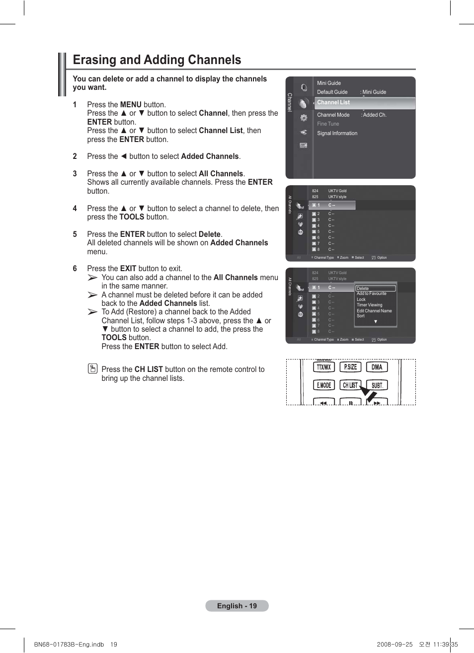Erasing and adding channels | Samsung BN68-01783B-00 User Manual | Page 19 / 389