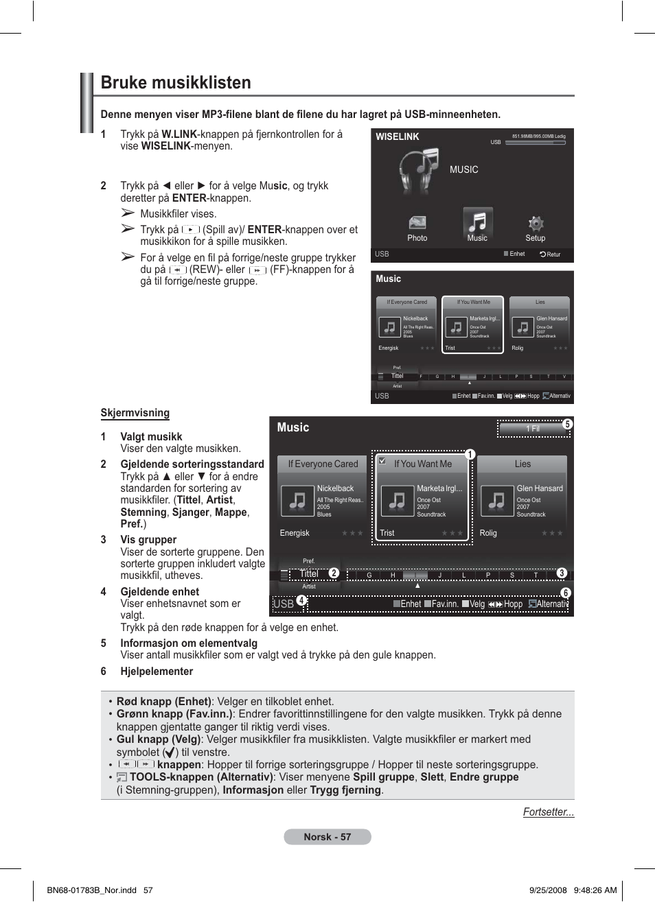 Bruke musikklisten, Music, Musikkfiler vises | Samsung BN68-01783B-00 User Manual | Page 214 / 389