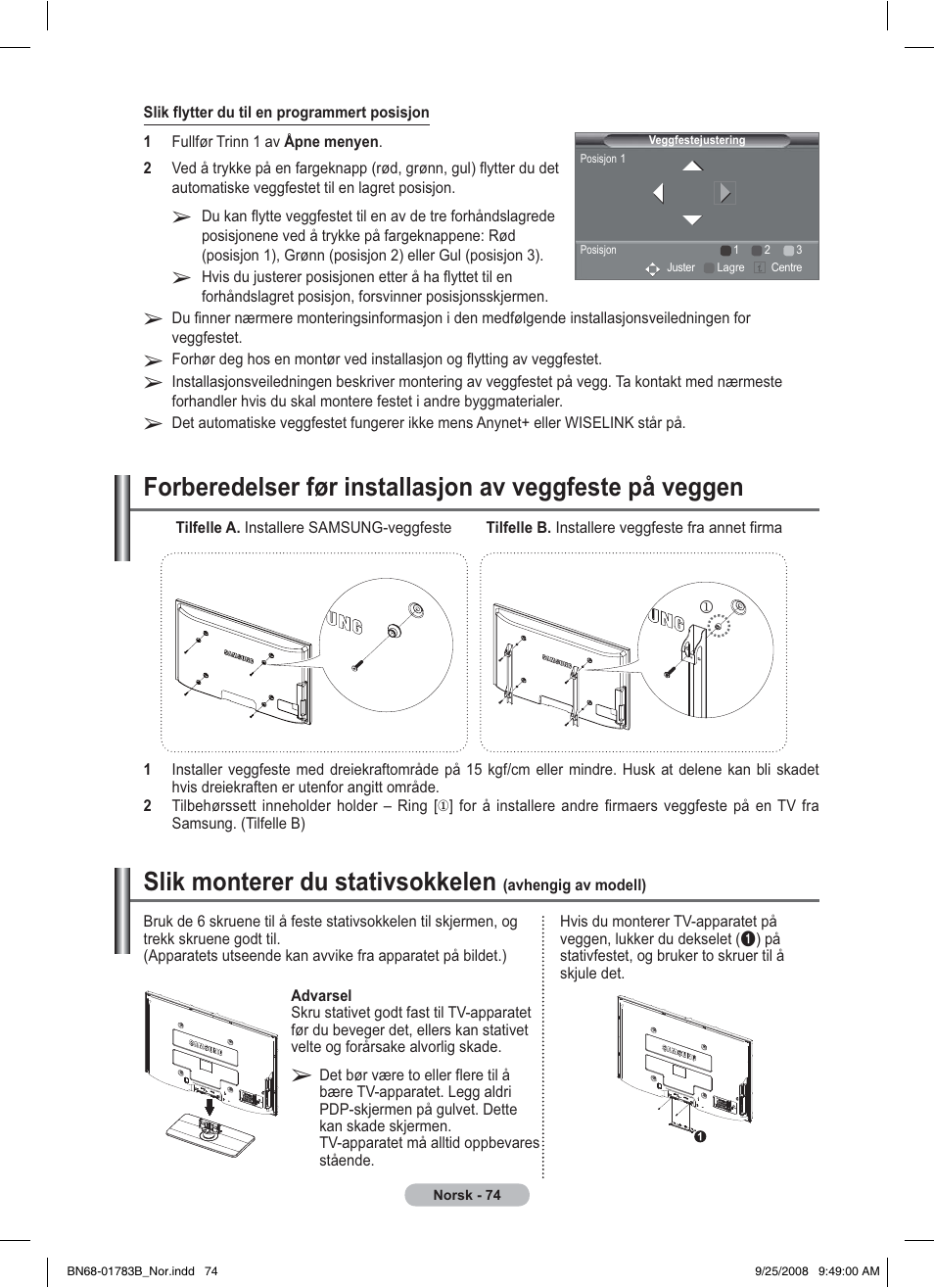 Slik monterer du stativsokkelen | Samsung BN68-01783B-00 User Manual | Page 231 / 389