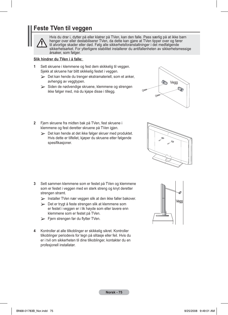 Feste tven til veggen | Samsung BN68-01783B-00 User Manual | Page 232 / 389