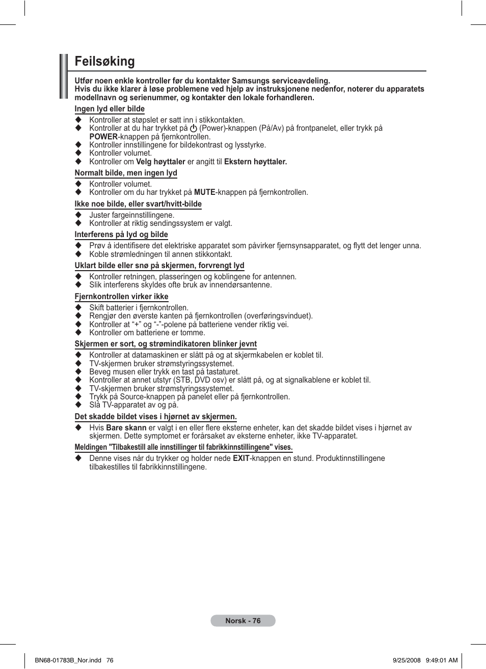 Feilsøking | Samsung BN68-01783B-00 User Manual | Page 233 / 389