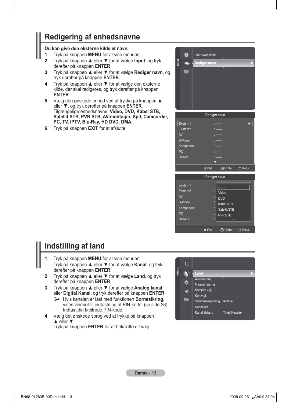 Redigering af enhedsnavne, Indstilling af land | Samsung BN68-01783B-00 User Manual | Page 247 / 389