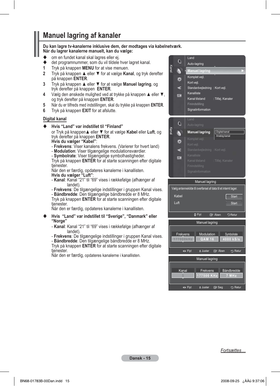 Manuel lagring af kanaler | Samsung BN68-01783B-00 User Manual | Page 249 / 389