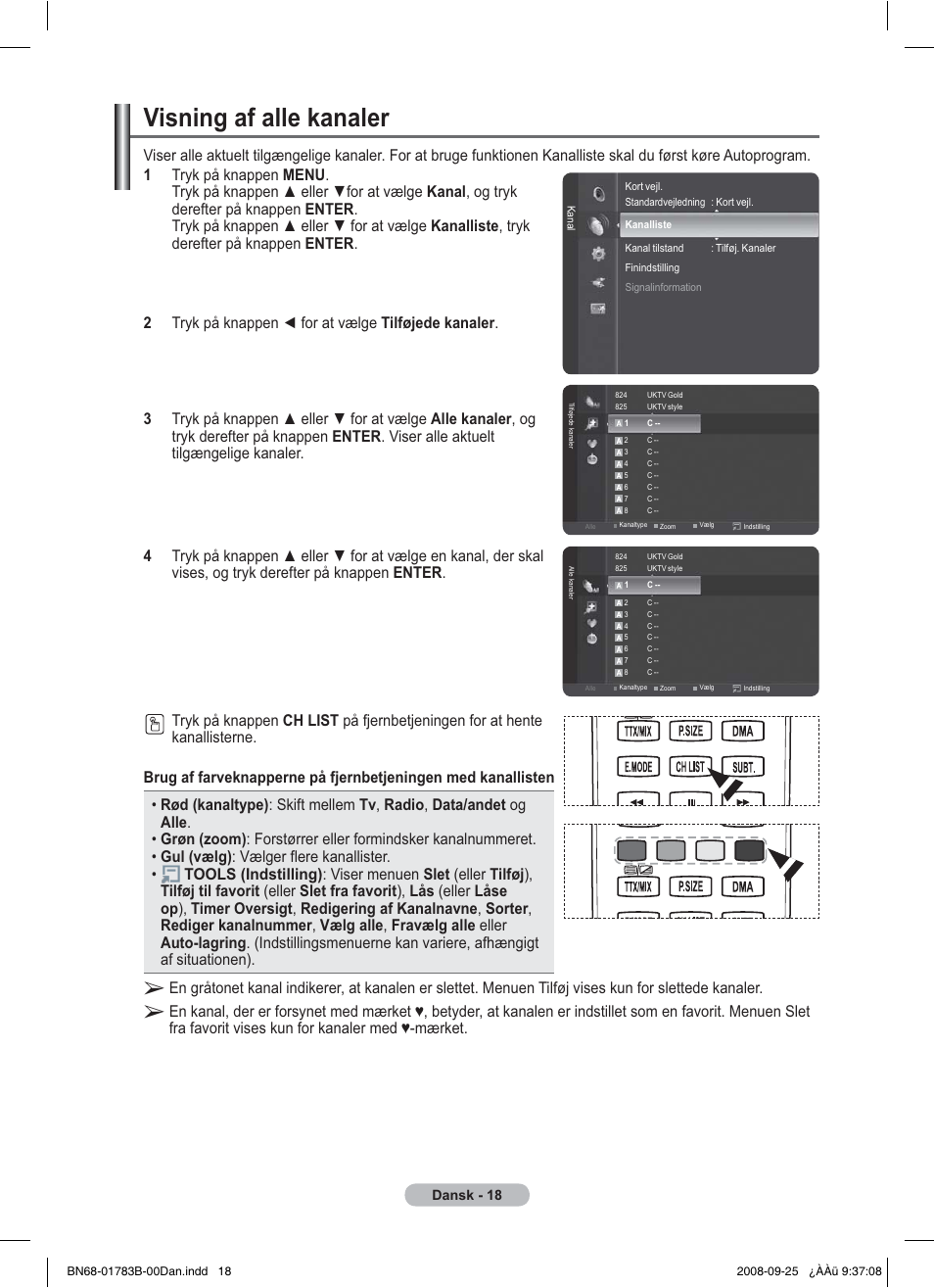 Visning af alle kanaler, Dansk - 18 | Samsung BN68-01783B-00 User Manual | Page 252 / 389