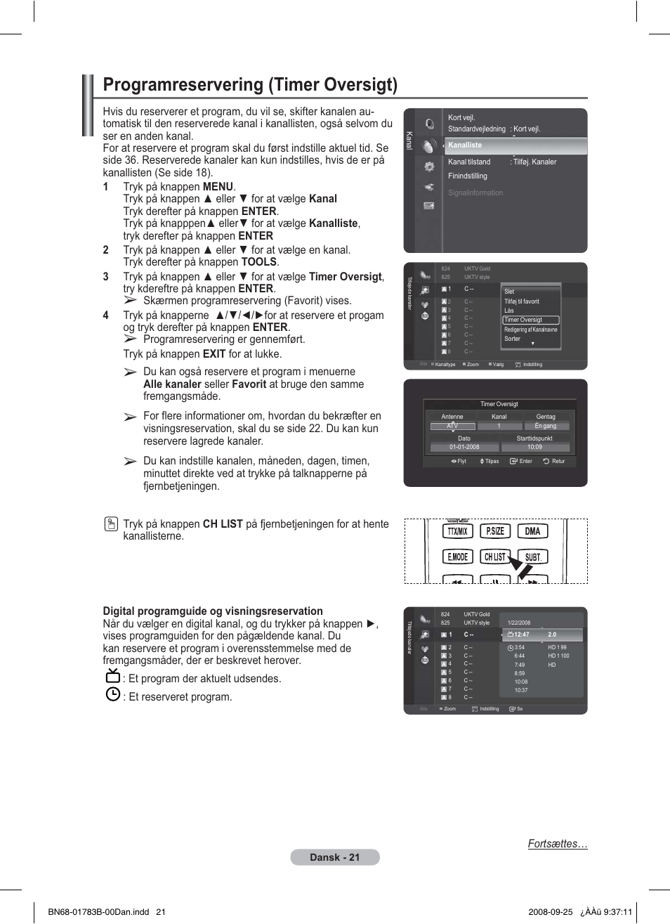Programreservering (timer oversigt) | Samsung BN68-01783B-00 User Manual | Page 255 / 389