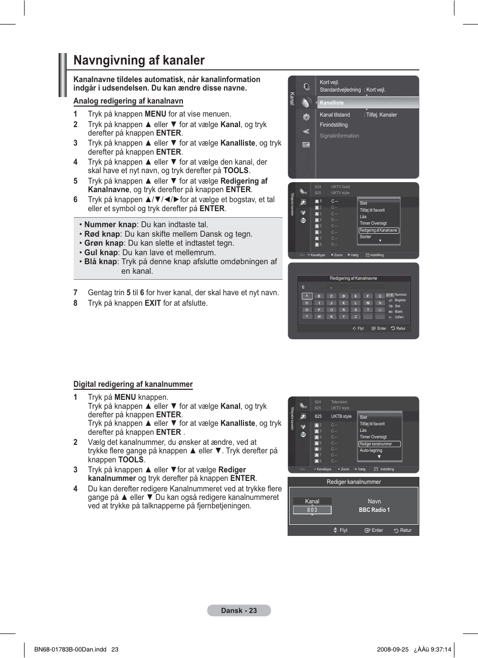 Navngivning af kanaler, Dansk - 23 | Samsung BN68-01783B-00 User Manual | Page 257 / 389