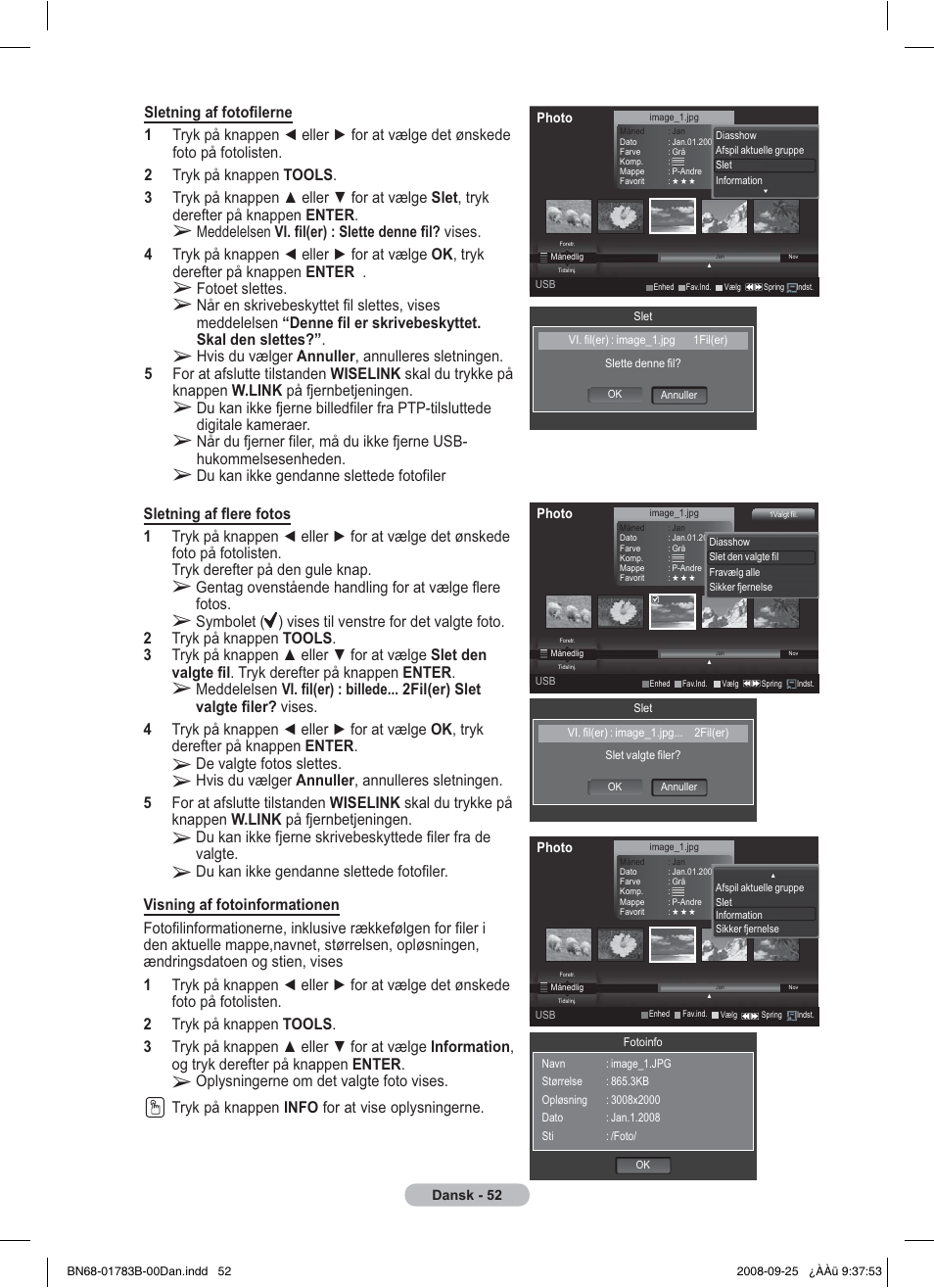 Fotoet slettes, De valgte fotos slettes | Samsung BN68-01783B-00 User Manual | Page 286 / 389