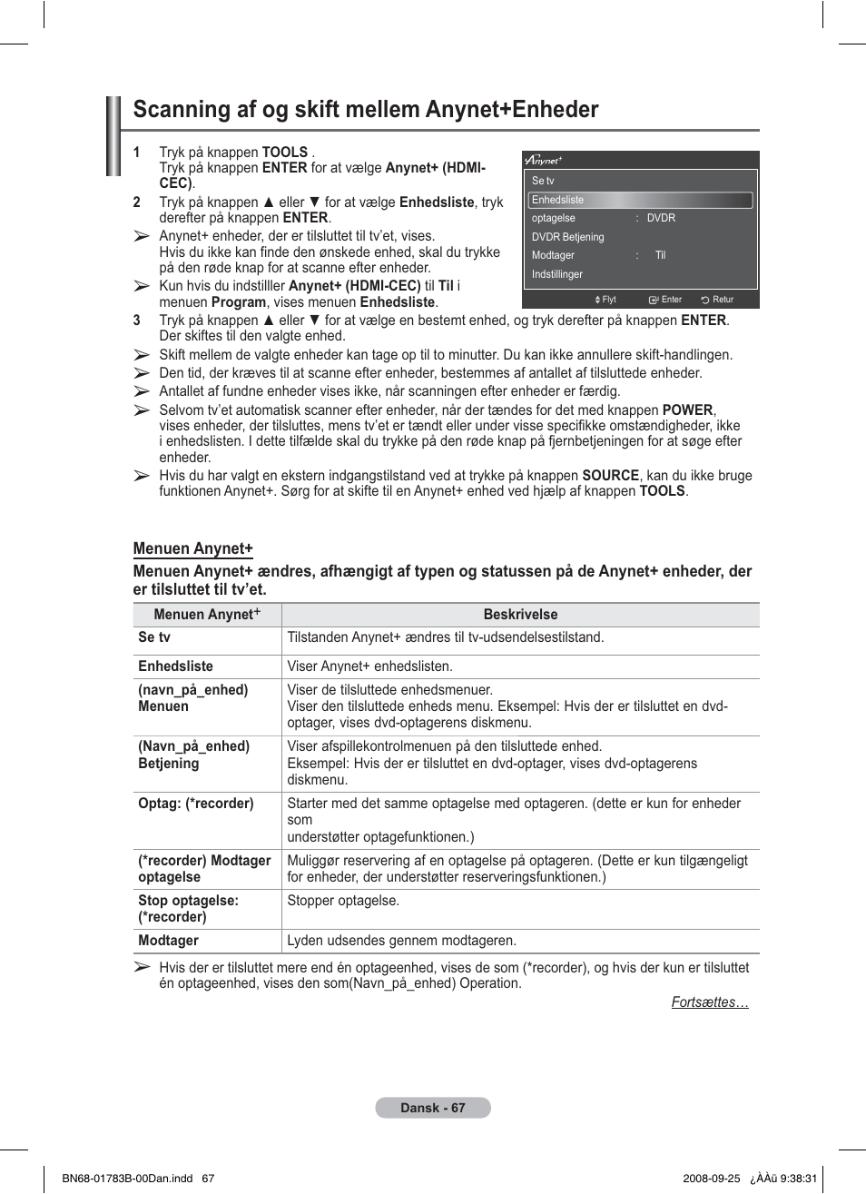 Scanning af og skift mellem anynet+enheder | Samsung BN68-01783B-00 User Manual | Page 301 / 389